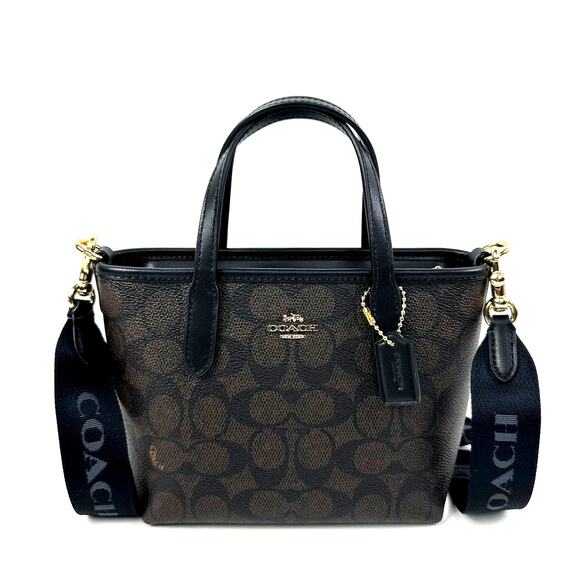 Coach City Mini Tote Bag In Signature Canvas In Walnut/Black CW032 New - Picture 1 of 12